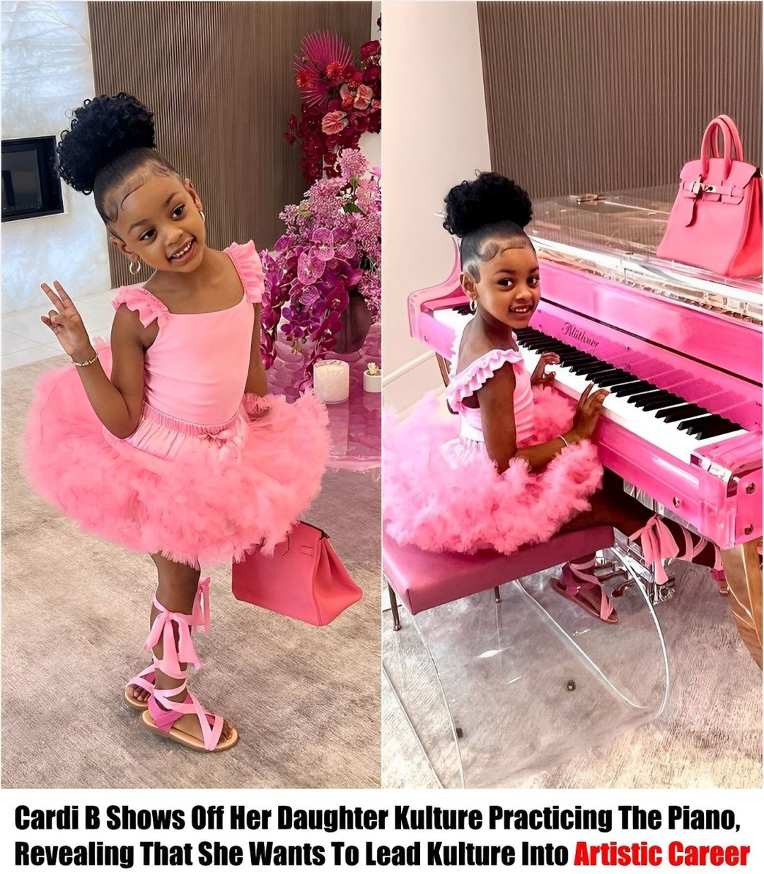 Cardi B mostra vídeo de sua filha Kulture praticando piano e revela que quer levar Kulture a uma carreira artística