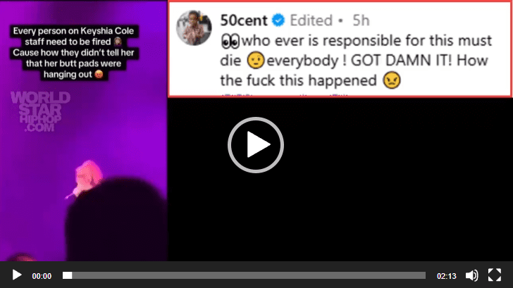 50 Cent Reacts To Keyshia Cole’s Butt Pads Falling Out On Stage! “Everybody Fired. How TF This Happened” (Caption)