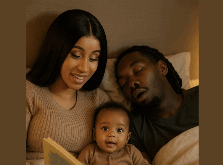 Cardi B read the bedtime story while Offset slept instantly, and their baby stayed wide awake smiling, making the whole moment adorable and unforgettable for everyone