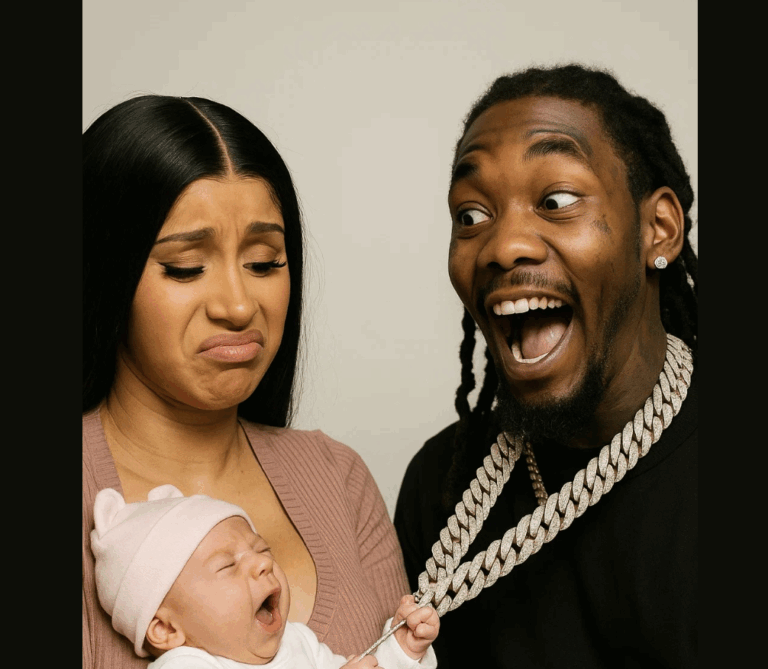 Cardi B looked frustrated while the newborn grabbed Offset’s big chain, and his wild reaction made the whole moment even more adorable, funny, and perfect for fans to enjoy