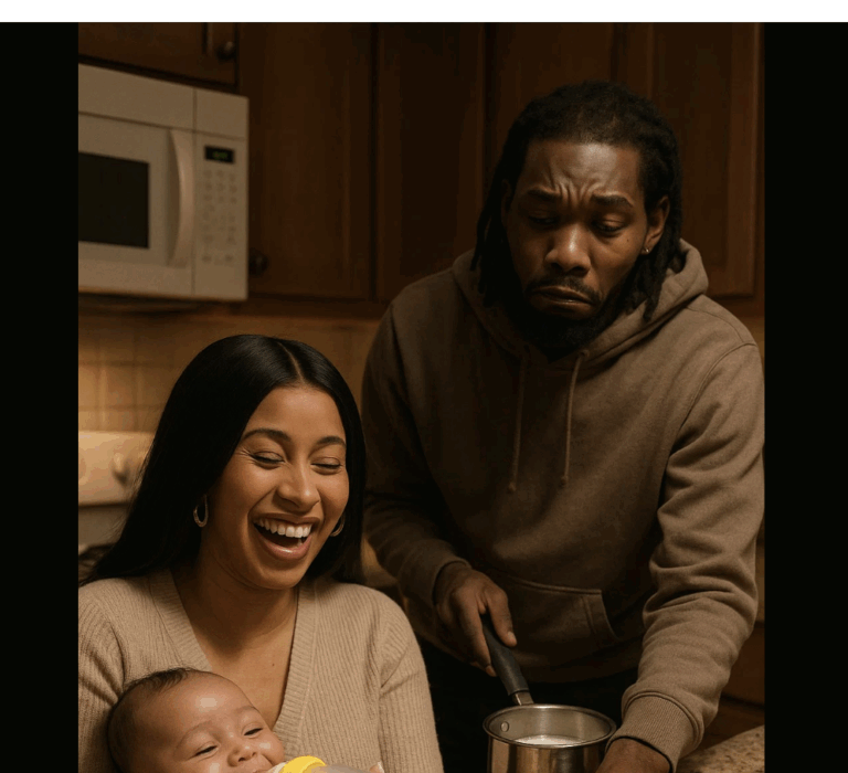 Cardi B laughed hard while the baby relaxed with the bottle, and Offset stressed over spilled milk, turning their normal kitchen routine into a funny moment fans instantly relate to