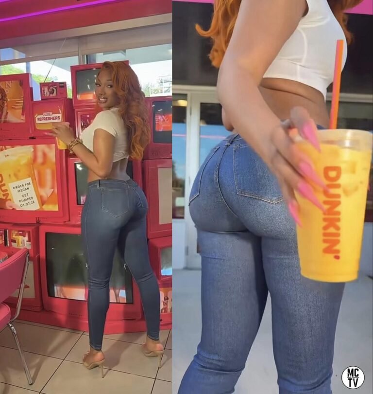 Megan Thee Stallion showing off her new drink at Dunkin’