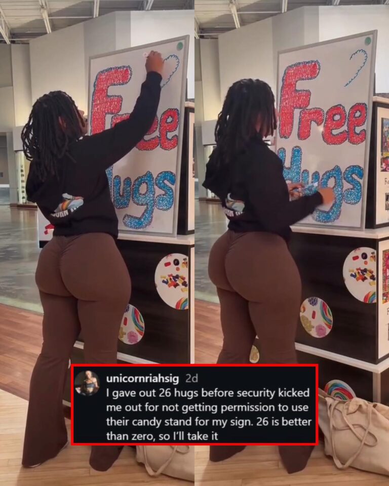Woman says she gave out 26 hugs before security shut it down and told her to leave — and she’s still grateful
