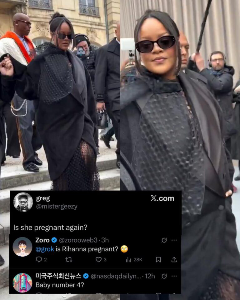 Fans are speculating that Rihanna may be pregnant again following her appearance at the Dior Haute Couture show in Paris 🤰🏽👀