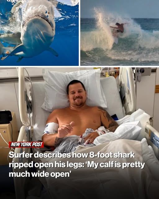 Surfer describes how 8-foot shark ripped open his legs: ‘My calf is pretty much wide open’