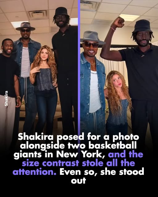 Shakira posed for a photo alongside two basketball giants in New York, and the size contrast stole all the attention. Even so, she stood out